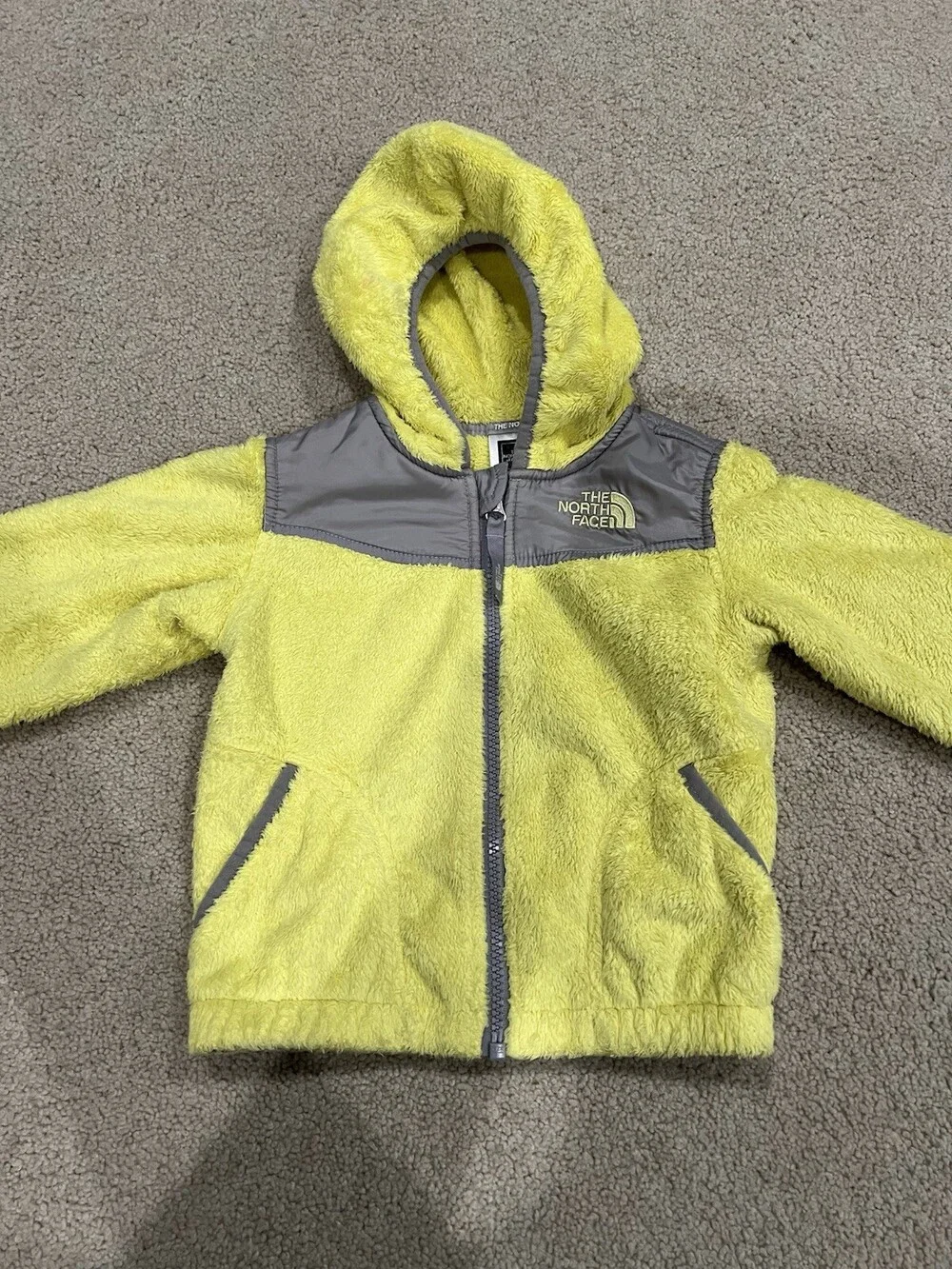 THE NORTH FACE 3T. Bright Yellow FUZZY Sweater Hooded Jacket